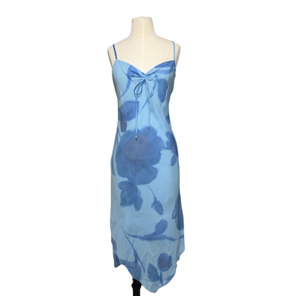 JONATHAN MARTIN | SPAGHETTI ADJ STRAP ASYMMETRICAL FLORAL MIDI DRESS